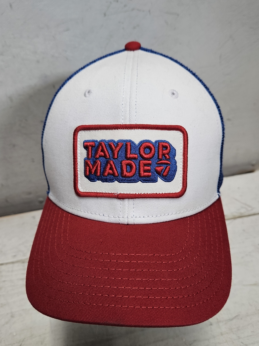 TaylorMade Golf Retro Patch Red/White/Blue Mesh Snapback Trucker Hat REG 58cm